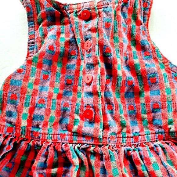 Vintage Girls Oshkosh Dress Jumper Apples Plaid Size 2T - Picture 3 of 12